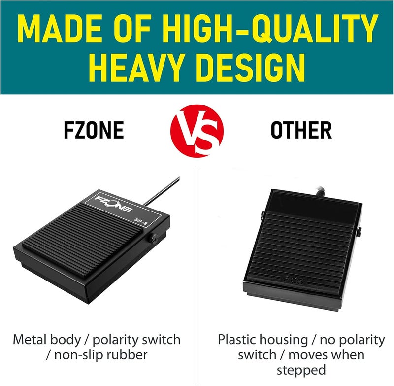 Fzone Compact Sustain Pedal for Keyboards Digital Pianos Synthesizers,Tone Modules,Drum Machines All Metal Heavy Design,Non-Slip,with Polarity Switch - Image 5